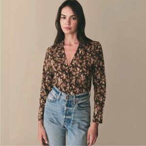 NWT Doen Sheila Button Shirt Top Blouse Fern Grove Floral XS